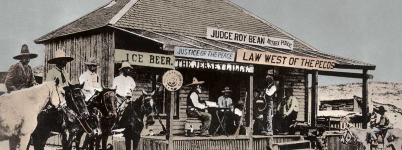 colorized vintage photo of Judge Roy Bean's saloon in Vinegarroon