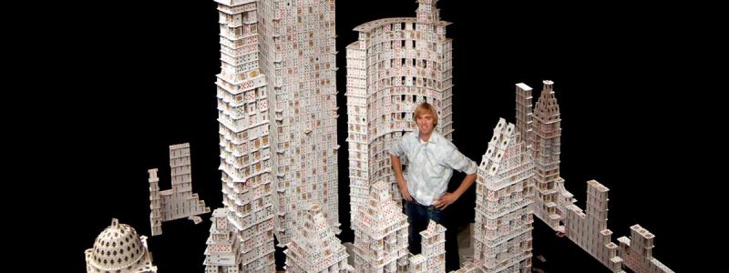 Photo of Bryan Berg with his record-setting house of cards