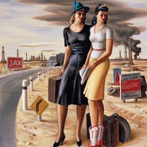 Art by Jerry Bywaters; Illustrations courtesy Texas A&M University Press. Oil Field Girls photo by Rick Hall.