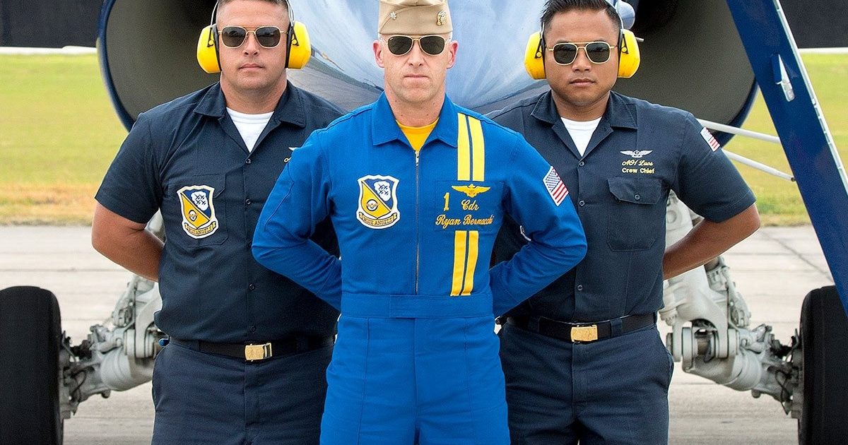 Navy's Blue Angel uniforms include fighter jet helmets