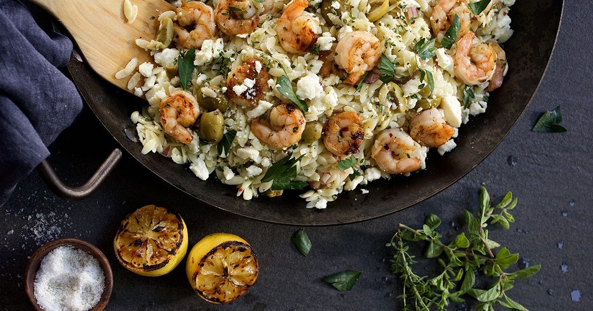 Grilled Shrimp With Lemony Orzo and Feta | Texas Co-op Power