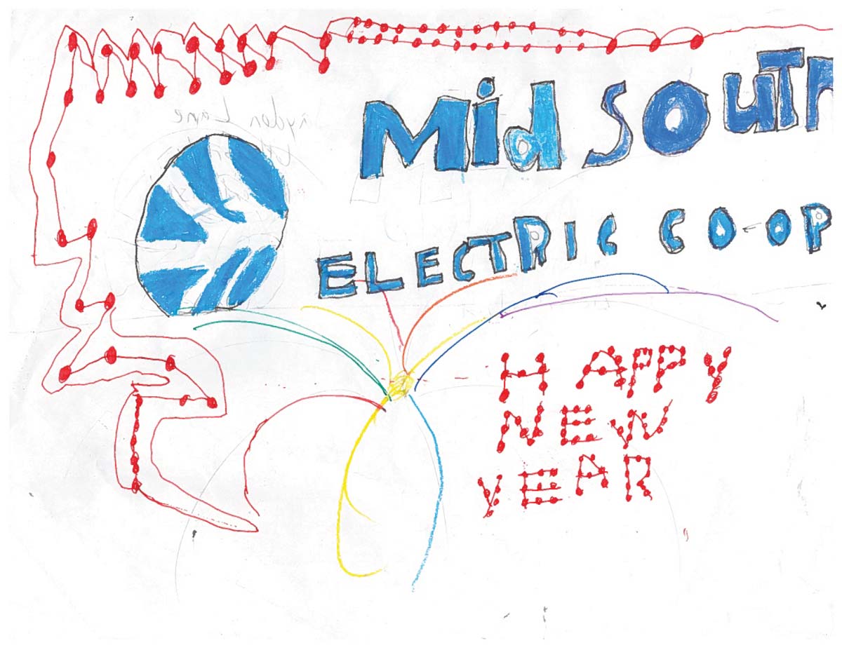 child's colorful crayon drawing with MidSouth and Happy New Year wording