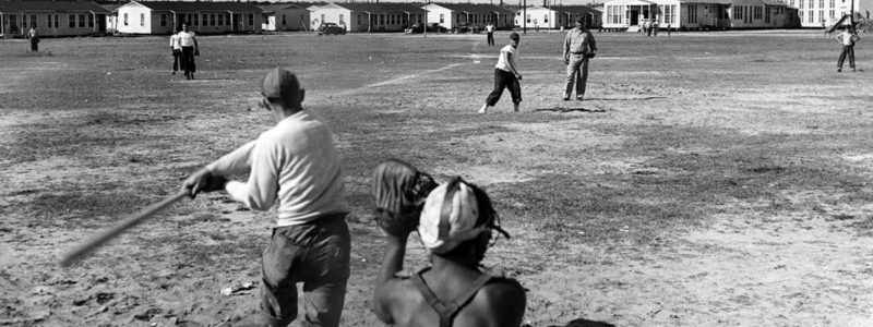 kid's baseball game in the 1940s