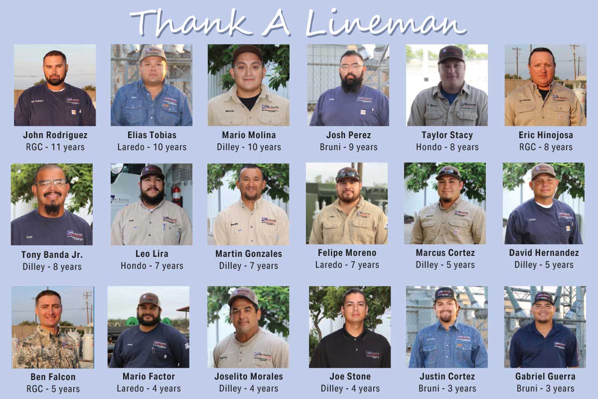 linemen photos and how long they have worked for they co-op
