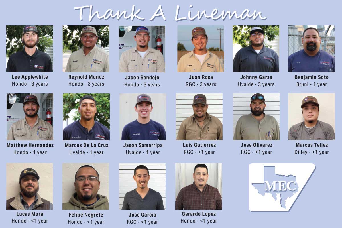 linemen photos and how long they have worked for they co-op