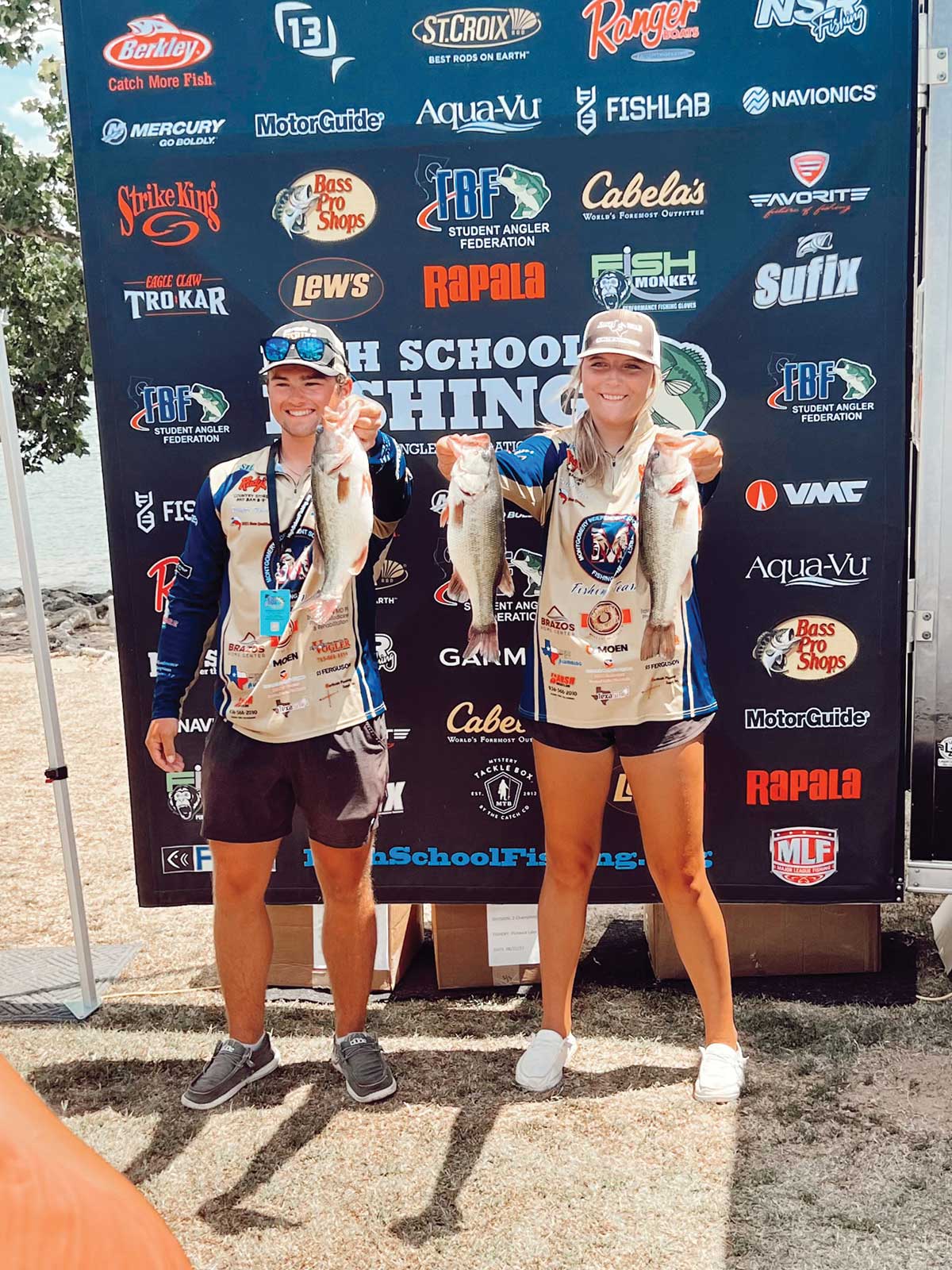 Wyatt Ford, left, and Fallon Clepper teamed up to win the 2022 High School Bass Fishing National Championship, making Clepper the first girl to do so.