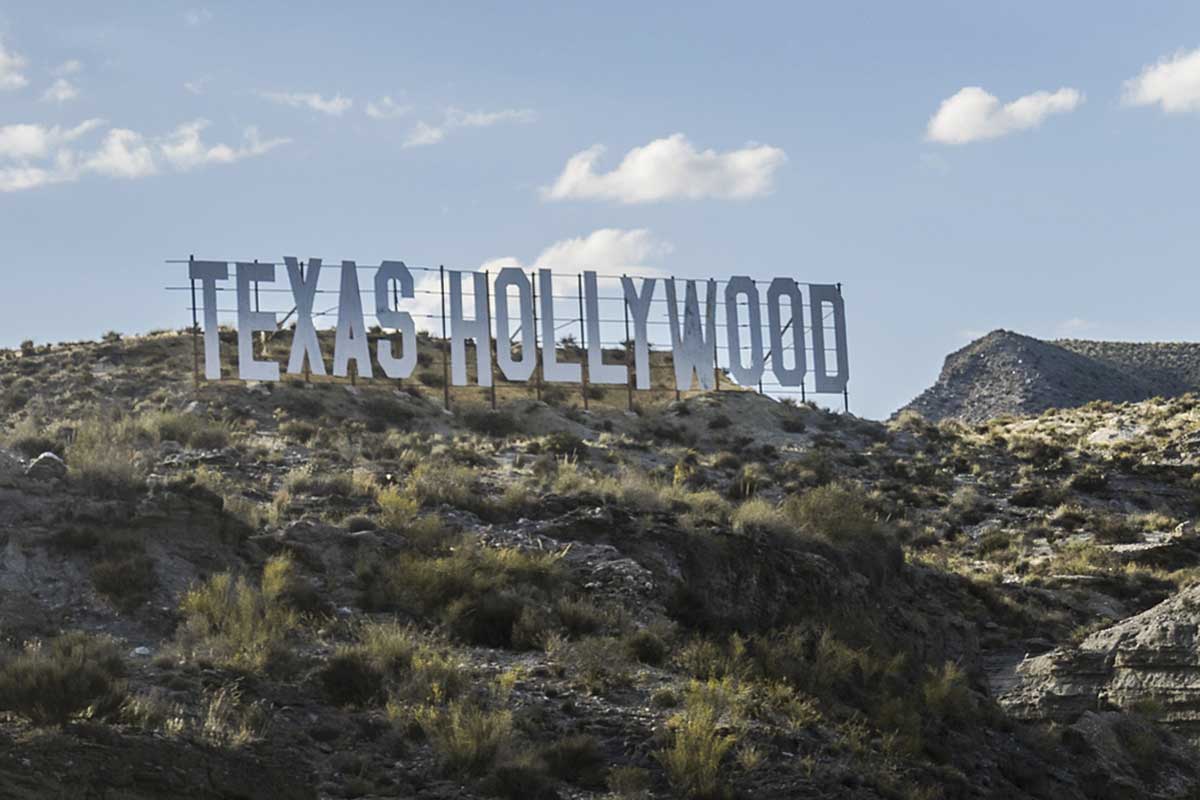 The Texas Hollywood sign on the film set of Fort Bravo in Algeria, Spain