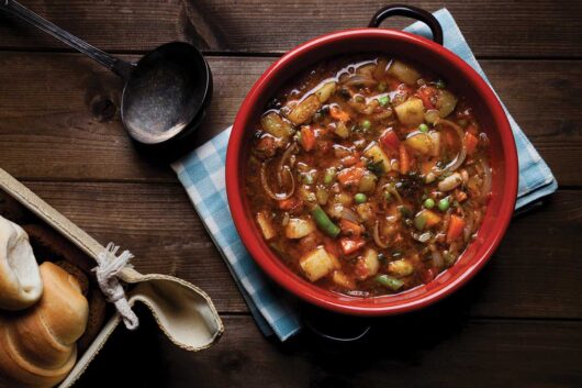a bowl of minestrone soup