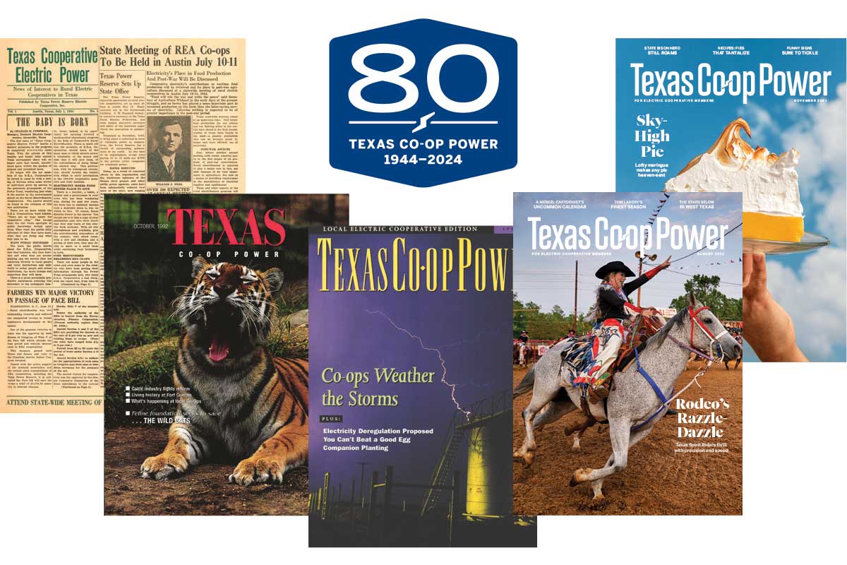 Texas Co-op Power magazine covers and 80th anniversary logo