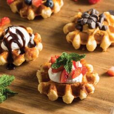 mini waffles with various toppings