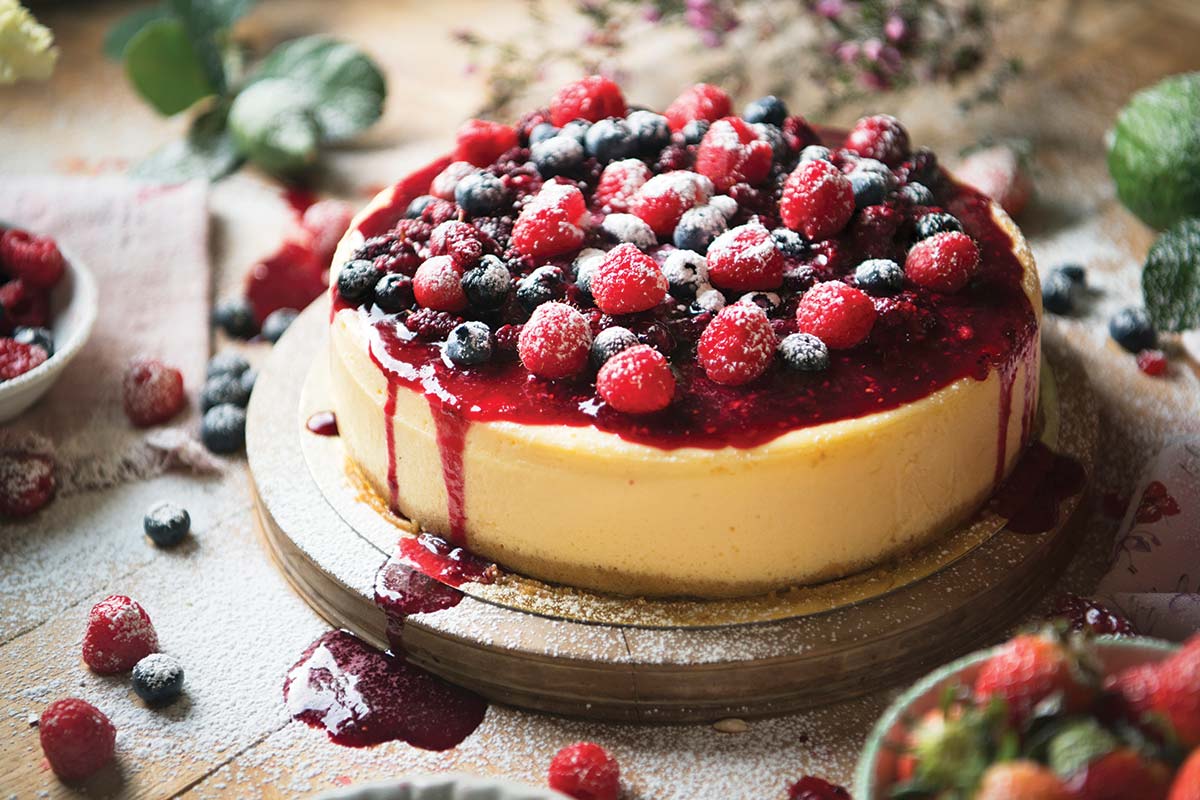 Cheesecake with colorful berry topping