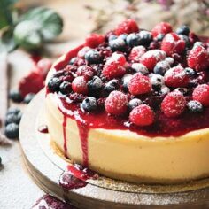 Cheesecake with colorful berry topping
