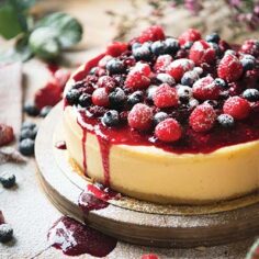 Cheesecake with colorful berry topping