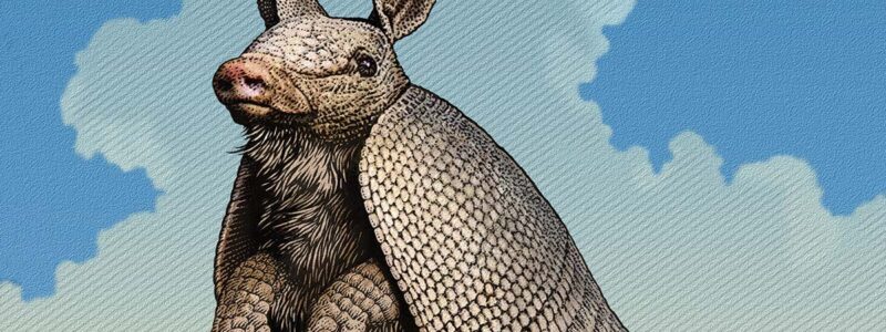 illustration of an armadillo standing on its back legs