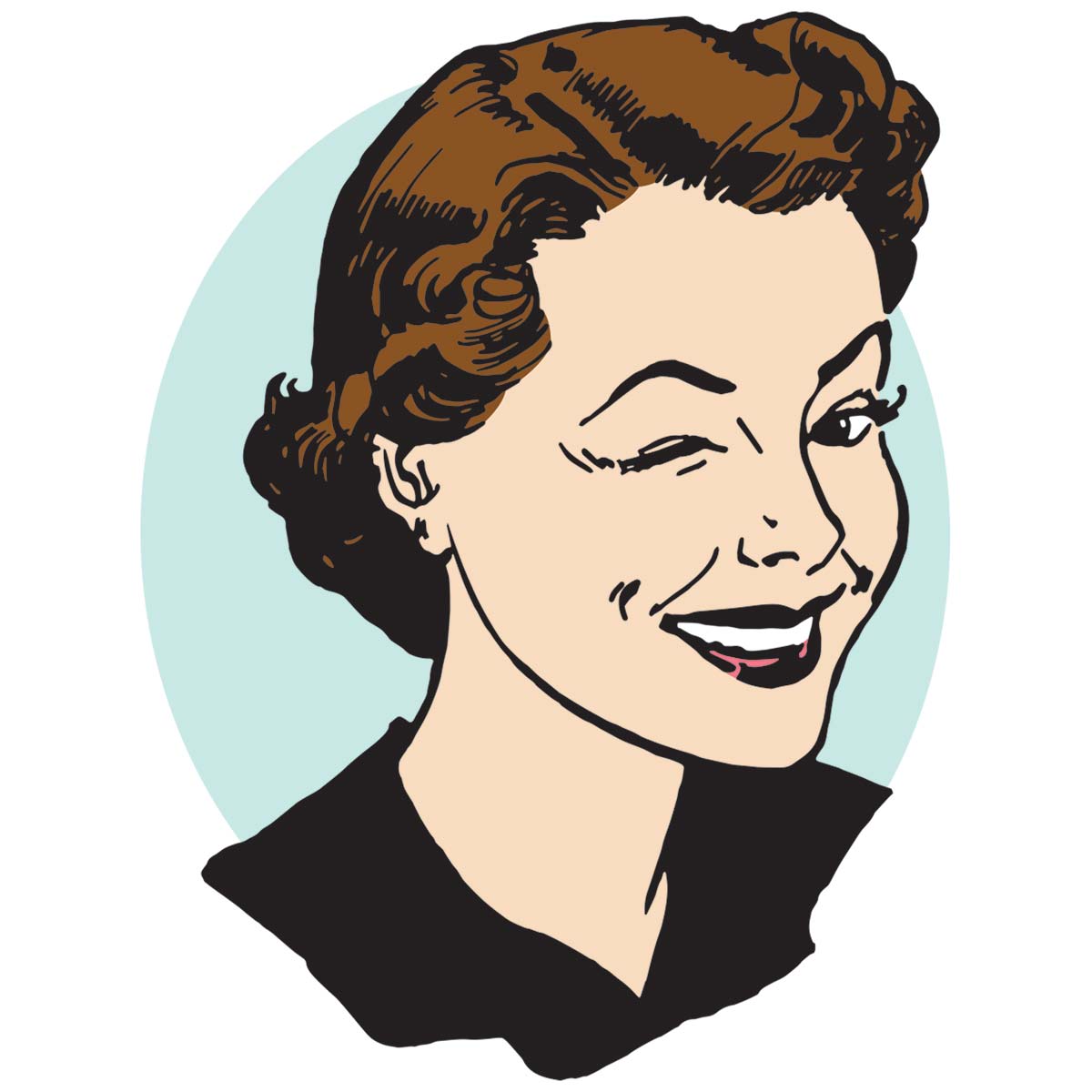 retro illustration of woman winking